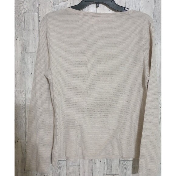 Talbots Top‎ Metallic Stripe Long Sleeve V-Neck Cream Size Large - Picture 3 of 6